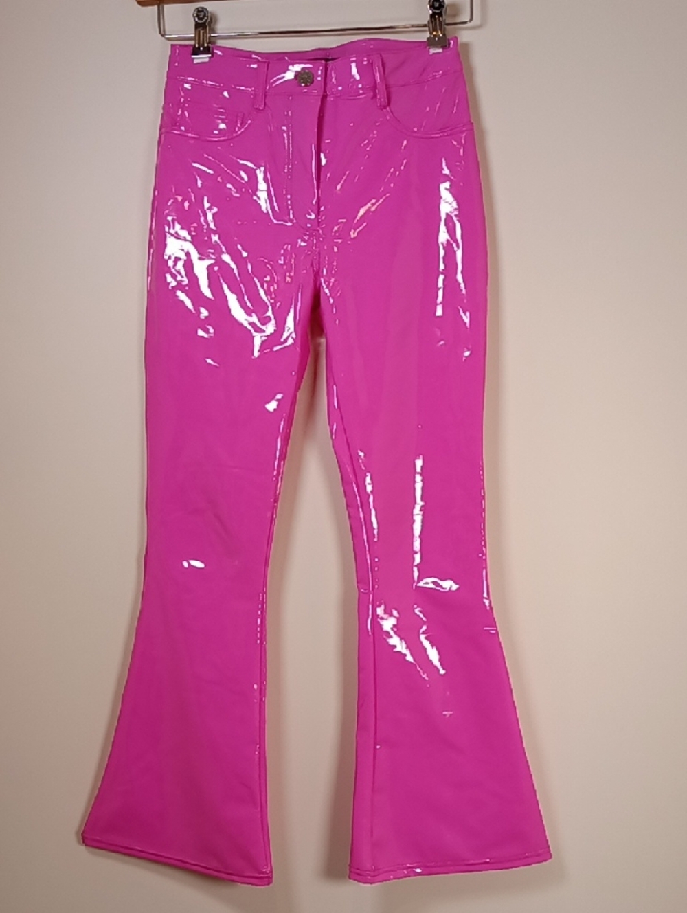 Delia's Dollskill Bright Pink Faux Leather Pleather Bell Bottom Five Pocket Jean